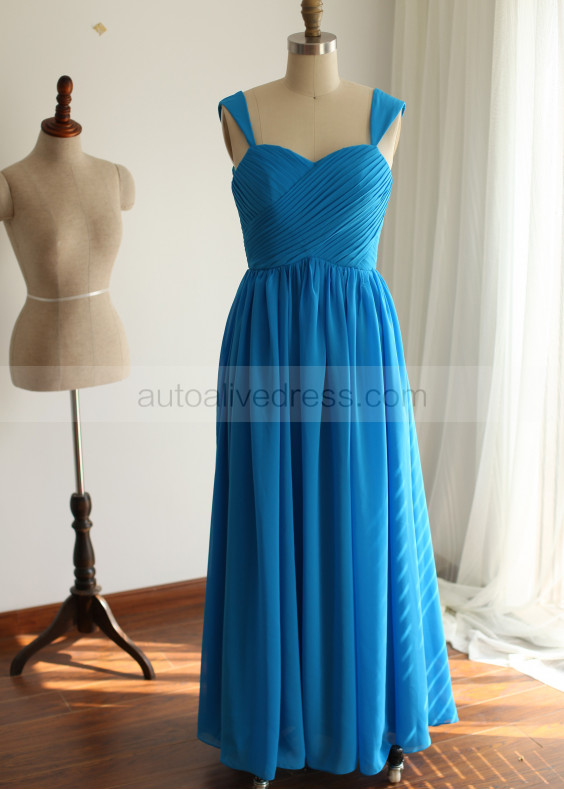 Sweetheart Neck Blue Pleated Chiffon Beautiful Handmade Bridesmaid Dress